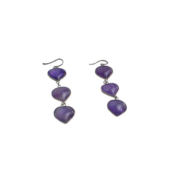 Amethyst Crystal Heart Dangle Earrings Sterling Silver Handmade - Picture 5 of 5